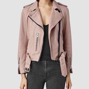 All Saints Pink “Wyatt Zip Biker” Leather Jacket
